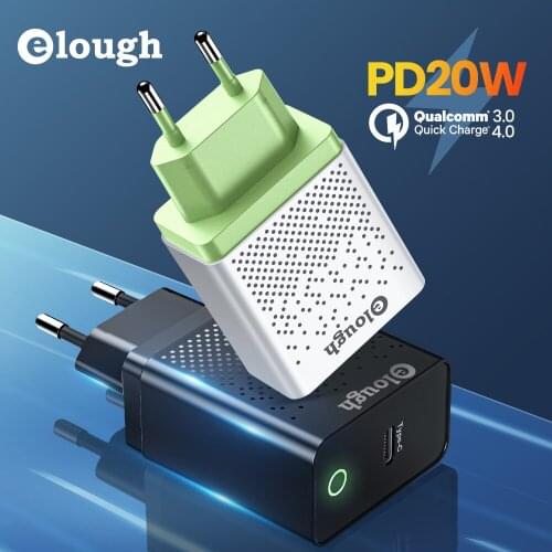 Elough Phone Charger USB Charger US,UK,EU Plug Quick Charge 3.0 PD Type C Fast Charging For Iphone12 Pro Max Mobile Fast Adapter