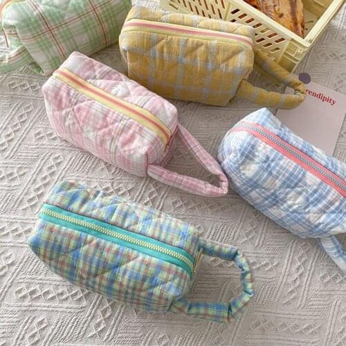 Yeqofcd Womens Hand Bag Lattice Cotton Canvas Zipper Coin Purse Wallet 2021 New Sweet Soft Cute Pocket Female Tote