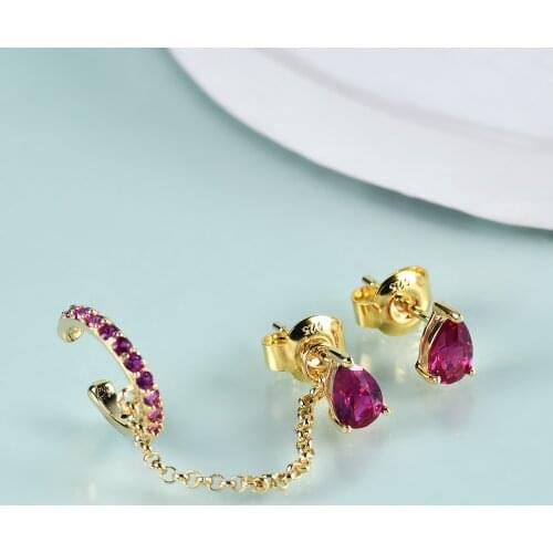 GEMS BEAUTY 14K Gold Filled Sterling Silver Long Chain Stud Earrings Lab Ruby Gold Ear Cuff Minimalist Earrings For Women Girls
