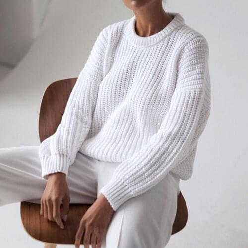Women Fasion Oversize Sweater Casual O Neck Long Sleeve Solid Color Vintage Jumpers Pullover Loose Knit Sweater