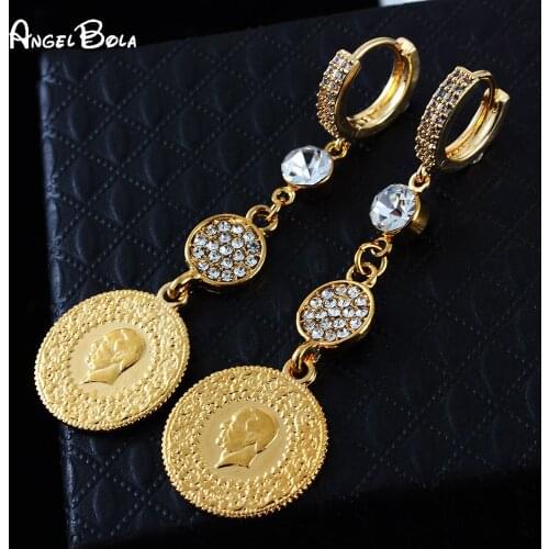 Golden Muslim Islamic Coins Womens Earrings Iran Persia Turkey Jewelry Pendants Arab Coins Middle East