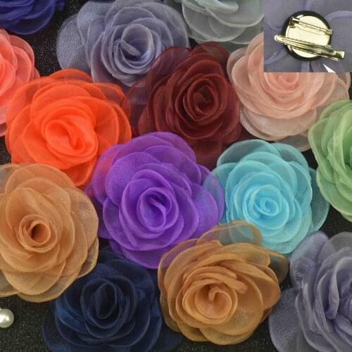 100 pcs/lot , 3.15" Sheer Organza Rose Flower with Alligator Clip Brooch Pin Backings