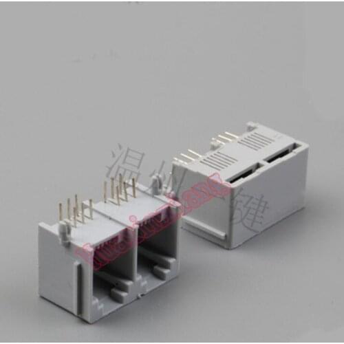 50PCS/Lot 5521 PCB 2 two port RJ11 6P6C Female Jack/Socket Connector For phone 90 degree Grey/Black Color