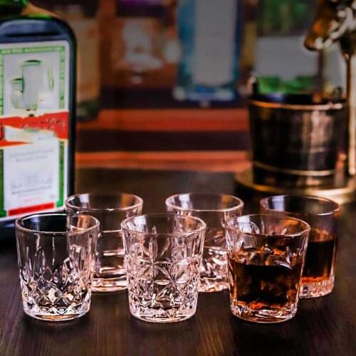6Pcs Carved Patterns Shot Glass Creative Whiskey Wine Vodka Beer Wine Glass Bar Club Party Cocktail Glass Home Spirits Drinkware