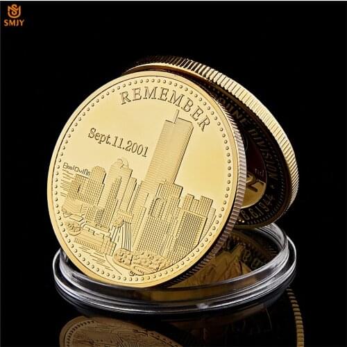 2001.9.11 World Trade Center Building Terrorist Attack History Review Metal Plated Gold Challenge Collectible Coin