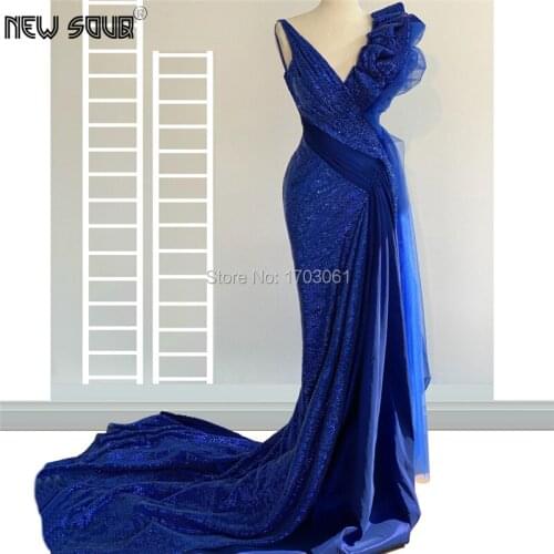 Sparkly One Shoulder Pageant Prom Dress 2020 Vestidos Formal Islamic Party Gown Blue Dubai Evening Dresses Robe De Soiree Arabic