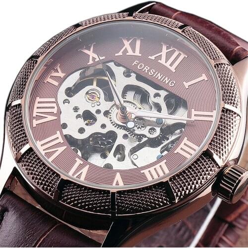 Forsining Skeleton Watch Transparent Roman Number Watches Men Luxury Brand Mechanical Men Big Face Watch Steampunk Wristwatches