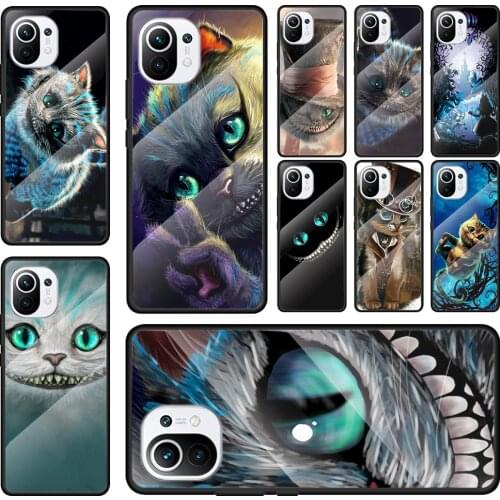 Alice In Wonderland Cat Tempered Glass Cover For Xiaomi Mi 11 Ultra 11i 10T Note 10 CC9 CC9E 9T Lite Pro Phone Case Coque
