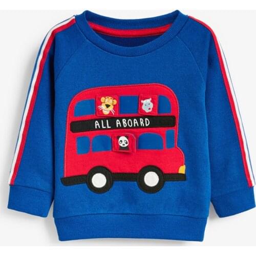 Little Maven New Autumn Spring Kids Blue Red Double-layered Bus Embroidery Terry Cotton Full- sleeved 2-7yrs O-neck Boys Hoodies