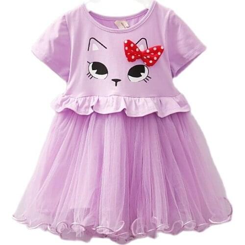 Children Dress 2021 Summer Cartoon Cat Bow Veil Skirt Dresses Kids Clothes Fashion Toddler Baby Girls Party Birthday Clothing