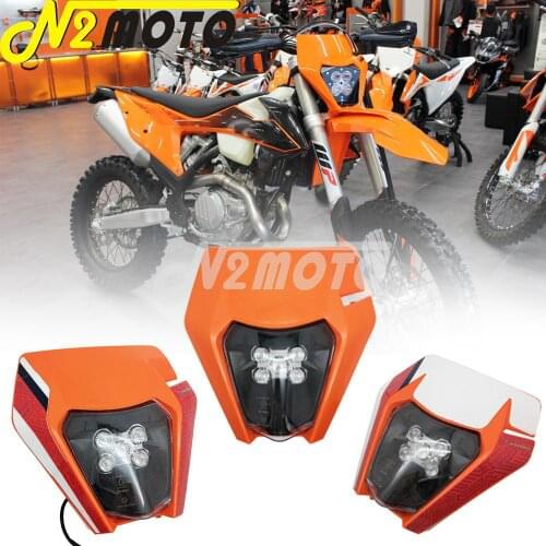 Dual Racing LED Headlight w/Light Mask Cover Dirt Bike Enduro 12V 30W 6000K Front Lamp for 250 EXC 350F 300EXC TPI SIX Days