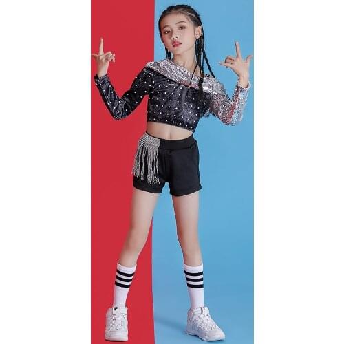 Jazz Dance Costumes Girls Shining Street Dance Sequins Clothing For Girl Modern Dance Costumes Children Hip Hop Dance Costumes