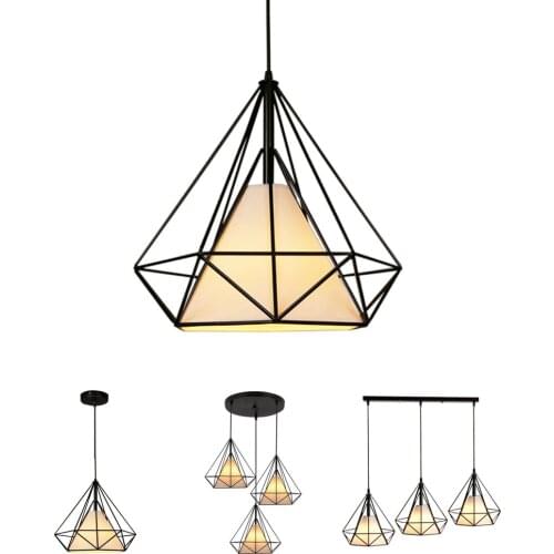 Wrought Iron Vintage Diamond Chandelier Nordic Modern Minimalist Restaurant Bird Cage Chandelier Living Room Study Hanging Lamps