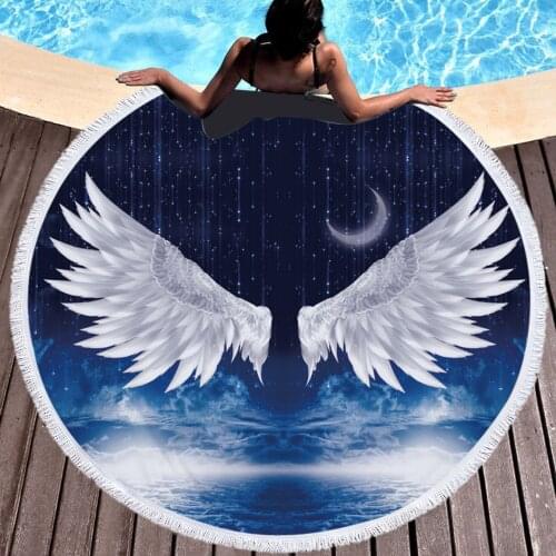 3D Angel Wings Printed Microfiber Round Beach Towel Bath Towels For Adults Kids Yoga Mat Tassels Blanket Home Decor