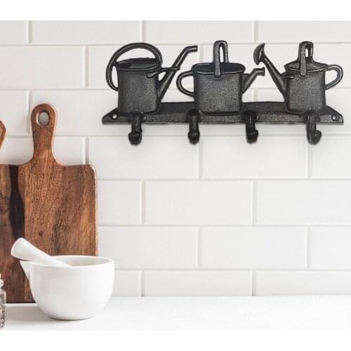 Retro Kettle Shape Storage Hook Iron Wall Hook Space Saving Towel Shelf Door Hanger Tie Scarf Closet Organizer Home Room Decor