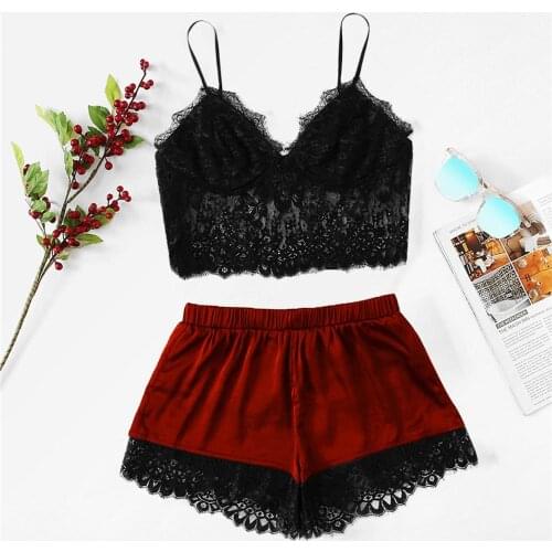 Summer sleep tops Sexy Pajamas plus size Satin Lace Night Suits for women dropship night wear sexy lingerie pajamas shorts sets