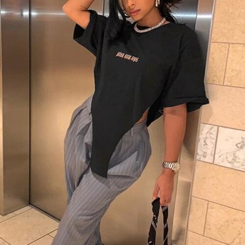 Summer Fashion Fight Irregular Loose Casual Top Printed Short Sleeve Ladies T-Shirt