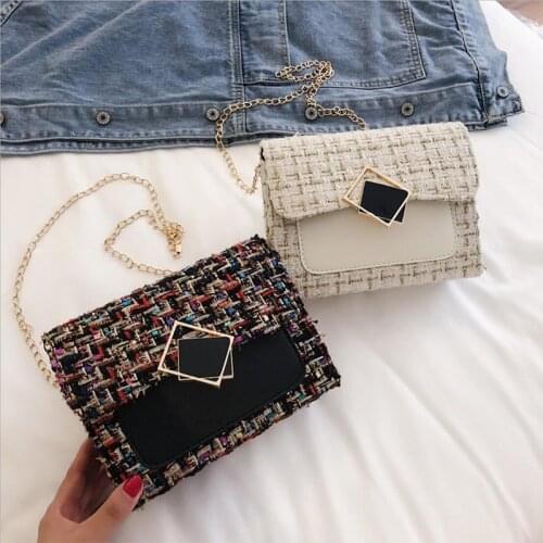 Small Shoulder Messenger Bags For Women 2020 Chain Rivet Lock Crossbody Bag Female Fashion wool black square lock Wild Bag