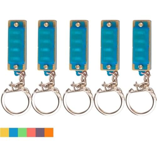 Naomi 5 Pieces 4 Hole 8 Tone Mini Harmonica Keychain Key Rings Toy Gift Blue For Music Musical Instrument