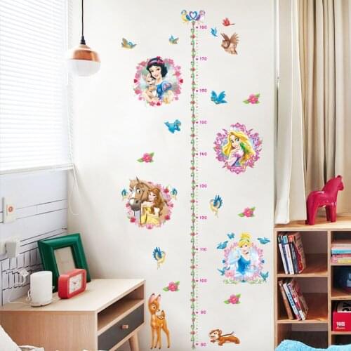 Diy Cartoon Disney Princess Theme Growth Chart Wall Stickers For Home Decoration Kids Height Measure Wall Decals Anime Mural Art