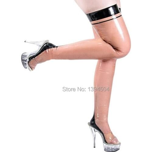 New Hot handmade women female transparent with black trim Latex slim lean Long Stockings Tight Socks Fetish
