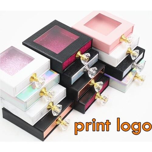 Wholesale eyelash packaging box lashes boxes package Marble Design 25mm mink eyelashes square case diamond handle custom logo