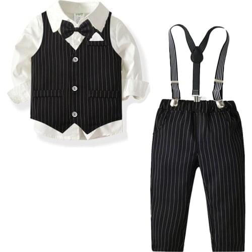 2021 Autumn Boys Set Toddler Baby Boys Clothing Sets Short Sleeve Bow Tie Shirt+Suspenders Shorts Pants Formal Gentleman Suits