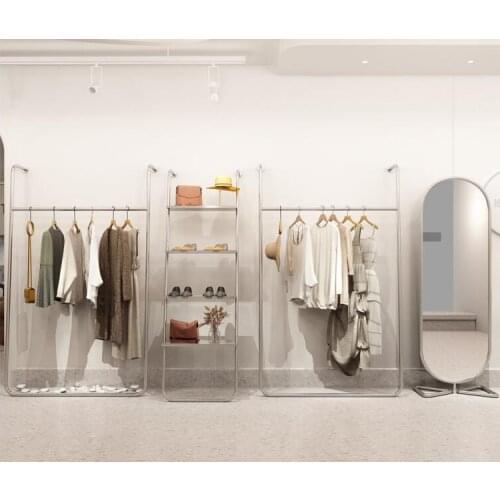 Stainless steel clothes shelf men and womens clothing shoes bag display shelf full body mirror