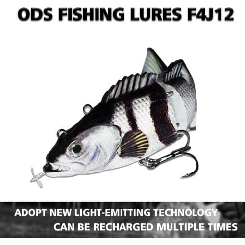 ODS Robotic Swimming Lures Fishing Auto Electric Lure Bait Wobblers For 4-Segement Swimbait USB Rechargeable Flashing LED light