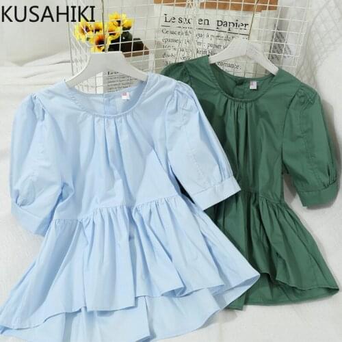 KUSAHIKI Women Puff Sleeve Doll Shirt Causal O-neck Sweet Solid Blouse Tops Korean New Fashion Blusas Mujer De Moda 2021 6L016