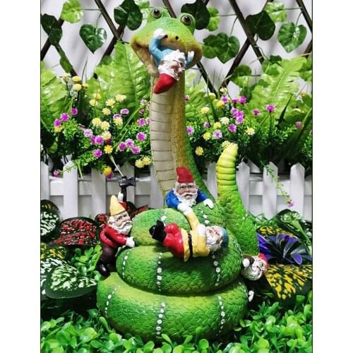 Garden Gnome Snake Statues Yard Art Resin Figurine Decorations Outdoor Garden Decor E7