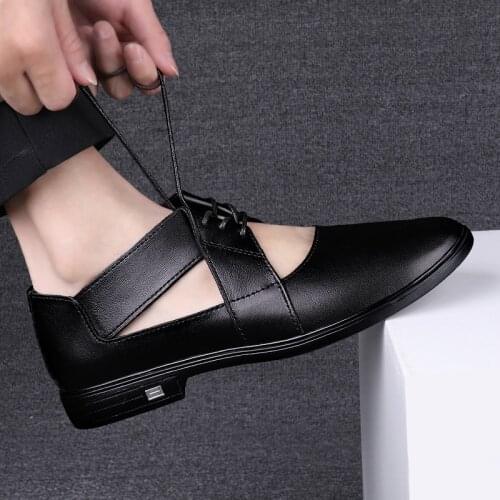 Mens Fashion Sandals Summer Genuine Leather Business Breathable Casual Slippers Luxury Soft Comfortable Non-Slip Beach Shoes