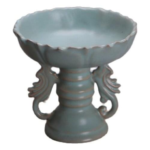 Collection of all hand-made porcelain of double phoenix lotus Candlestick from Song Ru kiln in Beijing