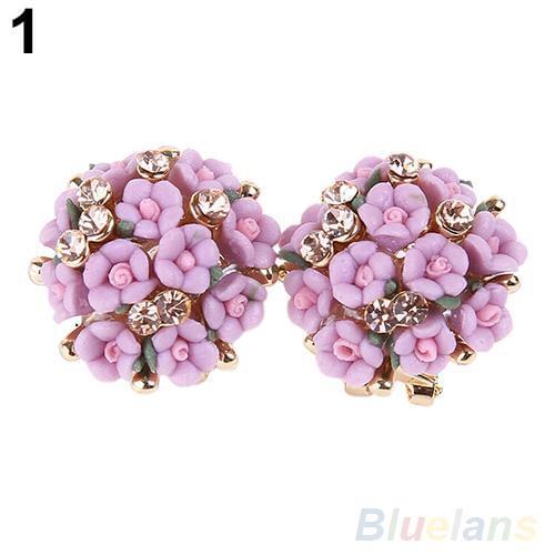 Women Girl Bridal Wedding Jewelry Flower Dazzling Rhinestone Clip Stud Earrings hot