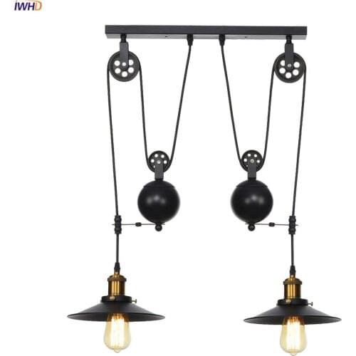 IWHD 2 Heads Loft Decor Vintage Pendant Lamp Pulley Edison Ligthing American Country Retro Industrial Pendant Lights Hanglamp