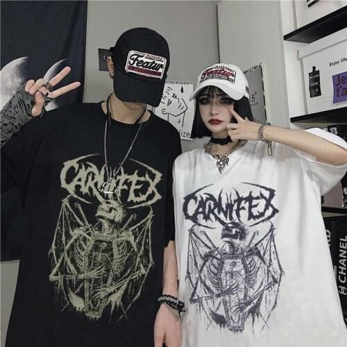 Summer Goth Female Tee Aesthetic Loose men and womenT-shirt Punk Dark Grunge Streetwear gothic Top T-shirts Harajuku y2k Clothes
