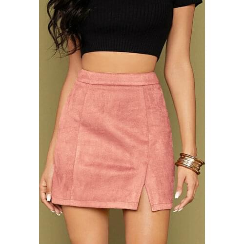New Arrival 2021 Womens Suede High Waist Skirt Autumn Winter Fashion Solid Zipper Bodycon Mini Skirts A-line Jupe Femme