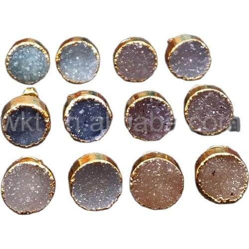 WT-E271 Raw Druzy studs round shape 10pcs /lot ,new sale 10mm latest design female druzy stone studs for jewelry making