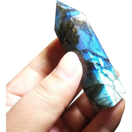 1pcs Natural Crystal Labradorite point Hexagonal Column Crystal Point Mineral Ornament Healing Wand