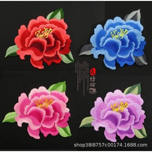 5pcs/lot Large Embroidery Patch Diy Peony Flowers Dress Blouse Cheongsam Clothing Decoration Fashion Chinese Style