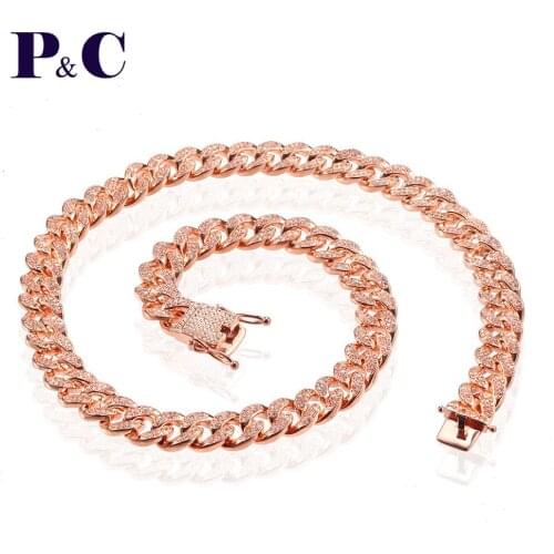 12mm Iced Mixed Color Cuban Necklace Chain Colorful Iced out Copper Material CZ Clasp Hip Hop Jewelry mens necklace Gift
