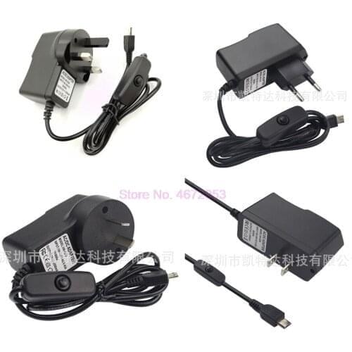 200pcs 5V3A Power Adapter switch button power supply charger DC/AC Adapter PSU Power Source for Raspberry PI 3 model B