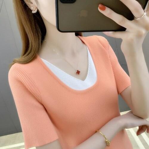 20139 (5 of 5) 5 sets will U get pure color fake two knitting 30 with short sleeves