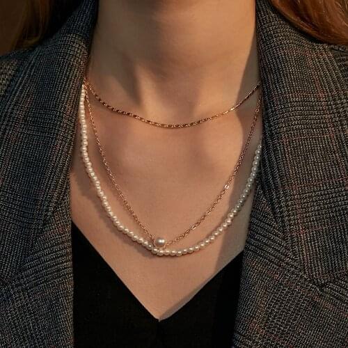 2020 New Multilayer Chain Gold Choker Necklace Women Korean Style Pearl Pendant Necklace Fashion Jewelry Collar Gifts