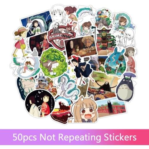 50pcs Spirited Away Stickers Hayao Miyazaki Anime Stickers for Laptop Luggage Motorcycle Phone Skateboard Notebook Stickers Toys