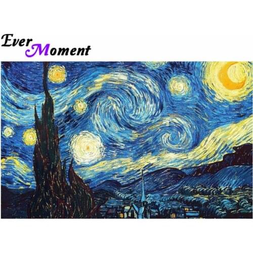 Ever Moment DIY Diamond Painting Van Gogh Starry Night Famous Oil Painting Embroidery Diamond 5D Paint with Diamonds ASF964
