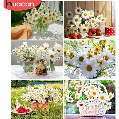 HUACAN Full Square/Round Drill Diamond Painting Flowers White Daisy Embroidery Cross Stitch Home Art Wall Decor