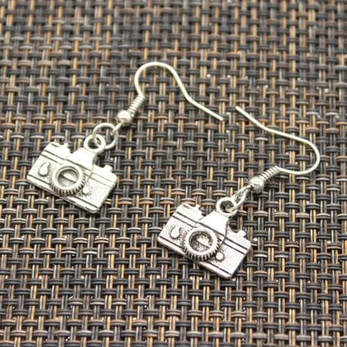 Antique Silver Color Color Camera Charm Drop Earring, Dangle Earrings For Womens
