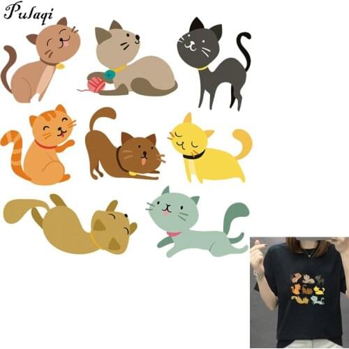 Pulaqi Cartoon Pet Cat Appliques Fashion Animal Transfers Badges Garment DIY Decor Patches Washable Ironing On Sticker H