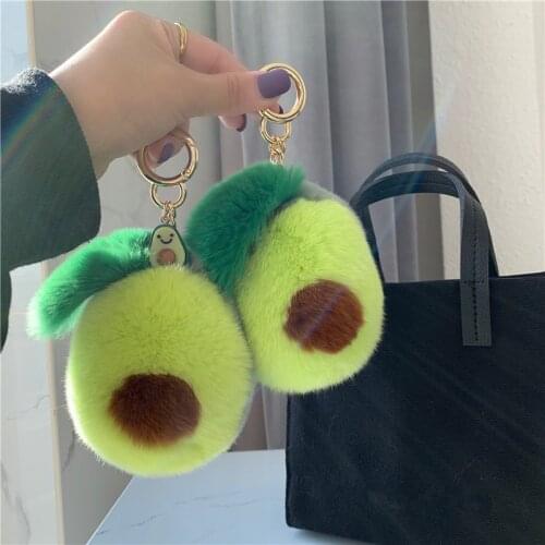 Car Keychain Bag Hangings Top Quality Real Rex Rabbit Fur Pendant avocado Women Soft Girls Gift New Design